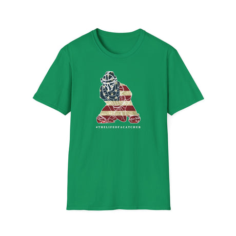 American Flag Catcher Unisex T-Shirt - Kelly Green