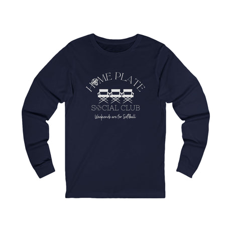 Home Plate Social Club Softball Unisex Jersey Long Sleeve Tee  - Navy