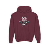 We Don't Skip Leg Day Youth Hoodie Maroon