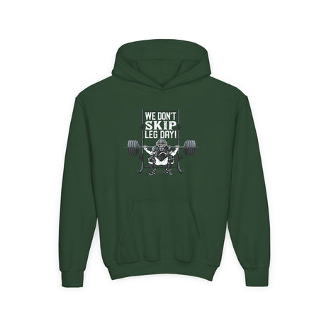 We Don't Skip Leg Day Youth Hoodie Forest Green