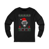 Ugly Christmas Sweater Catcher's Mask Santa Hat Unisex Jersey Long Sleeve Tee - Black Front
