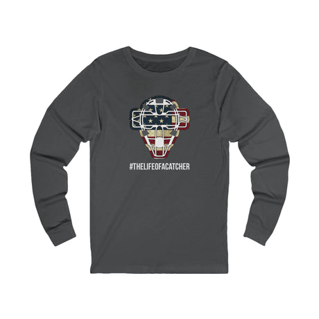 American Flag Mask Unisex Jersey Long Sleeve Tee - Charcoal Grey