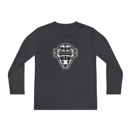 The Catching Guy Logo Mask Youth Long Sleeve T-Shirt - Charcoal