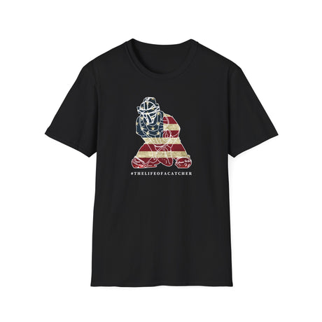 American Flag Catcher Unisex T-Shirt - Black