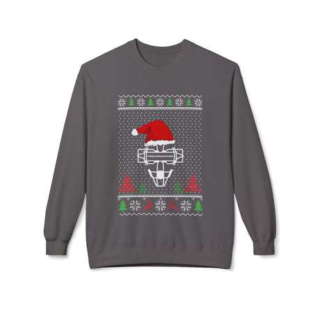 Ugly Christmas Sweater Catcher's Mask Santa Hat Unisex Sweatshirt - Charcoal 