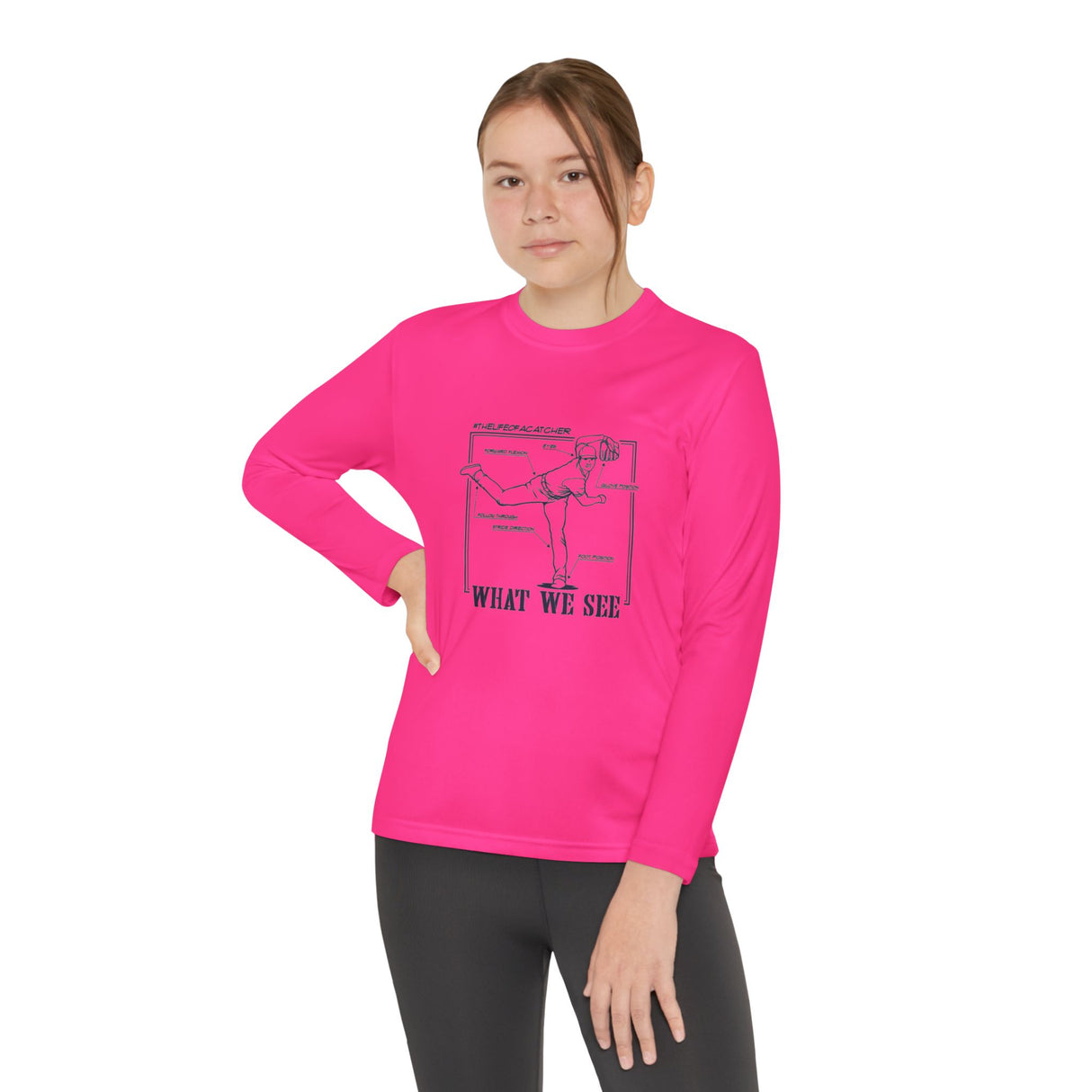 What We See Youth Long Sleeve T-Shirt Neon Pink Front