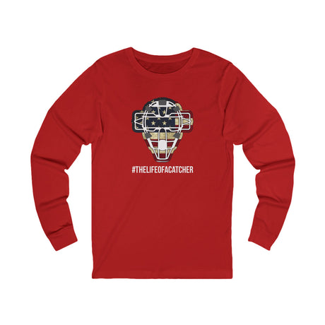 American Flag Mask Unisex Jersey Long Sleeve Tee - Red