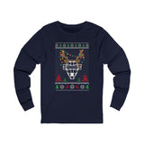 Ugly Christmas Sweater Catcher's Mask Reindeer Unisex Jersey Long Sleeve Tee - Navy Front