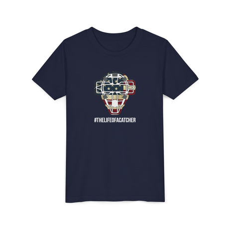 American Flag Mask Youth T-Shirt - Navy