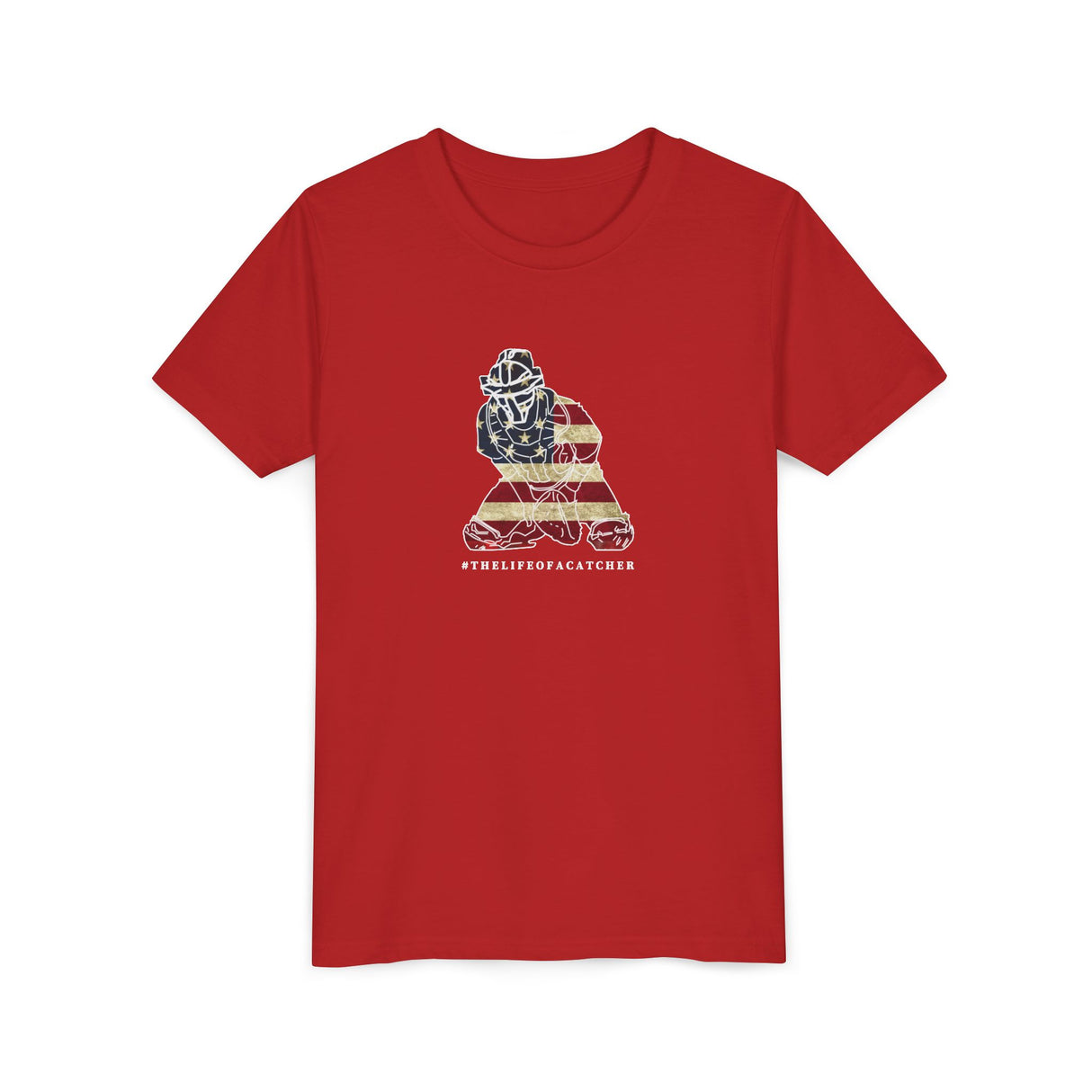 American Flag Catcher Youth T-Shirt - Red