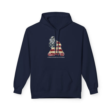 American Flag Catcher Unisex Hoodie - Navy Front