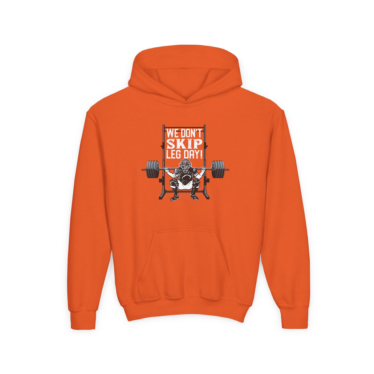 We Don't Skip Leg Day Youth Hoodie Orange