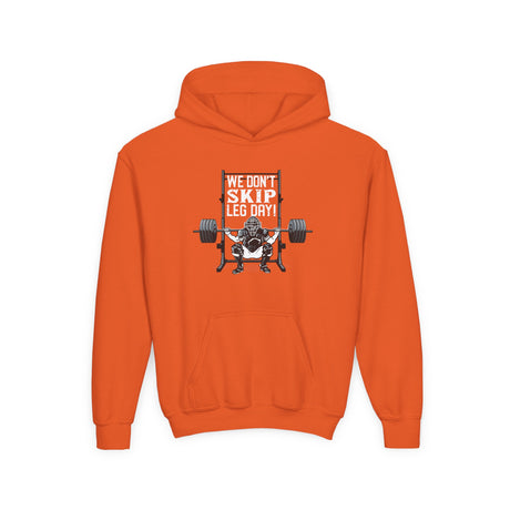 We Don't Skip Leg Day Youth Hoodie Orange