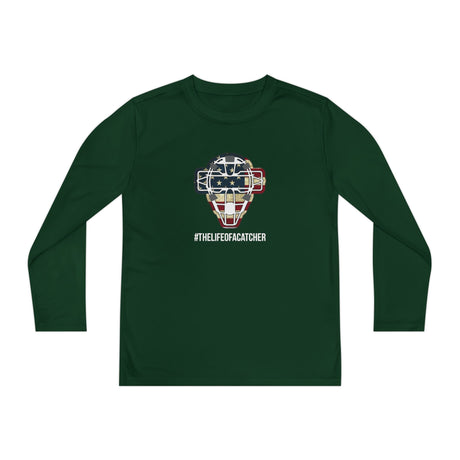 American Flag Mask Youth Long Sleeve T-Shirt - Military Green