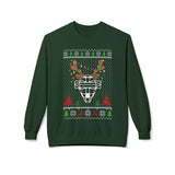 Ugly Christmas Sweater Catcher's Mask Reindeer Unisex Sweatshirt - Forest Green
