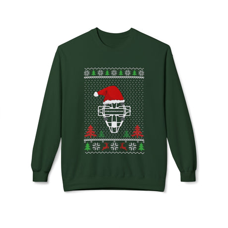Ugly Christmas Sweater Catcher's Mask Santa Hat Unisex Sweatshirt - Forest Green