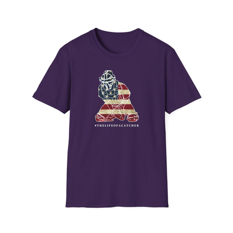 American Flag Catcher Unisex T-Shirt - Purple