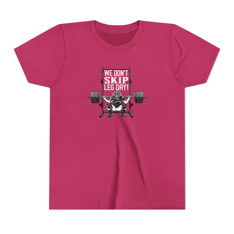 We Don't Skip Leg Day Youth T-Shirt - Berry