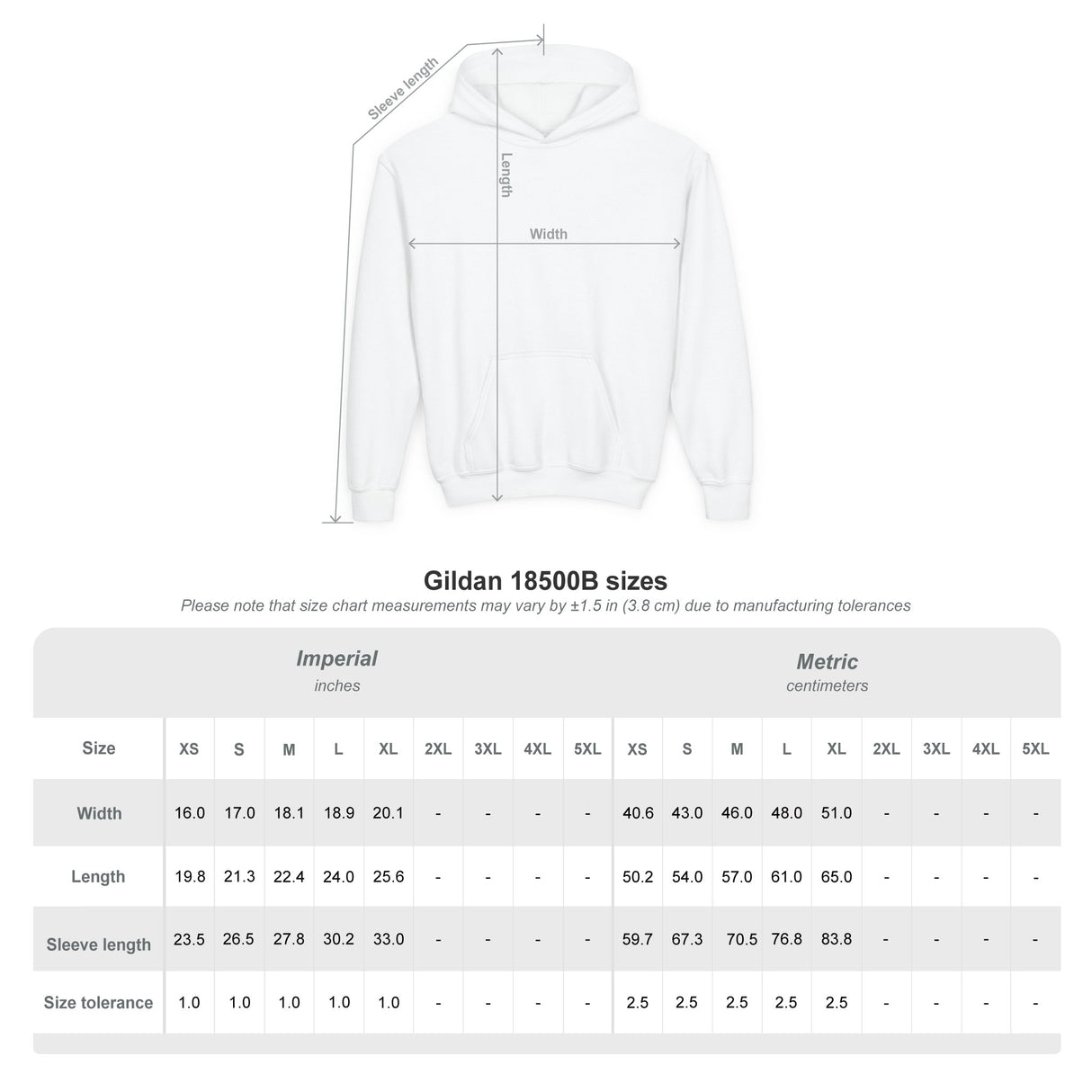Domination Youth Hoodie size chart