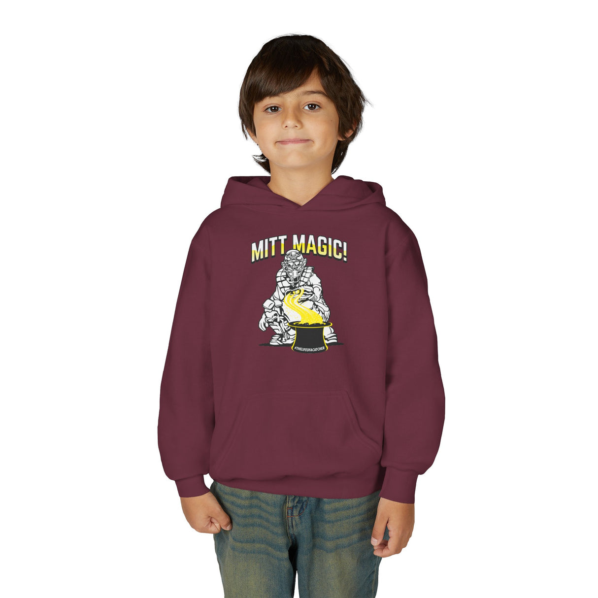 Mitt Magic Youth Hoodie Maroon Front