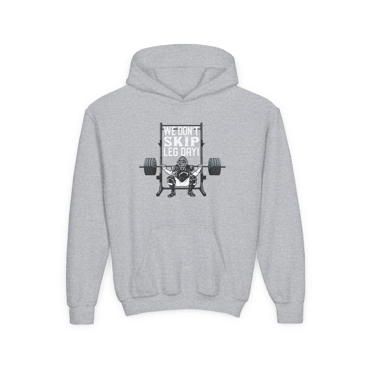 We Don't Skip Leg Day Youth Hoodie Sport Grey