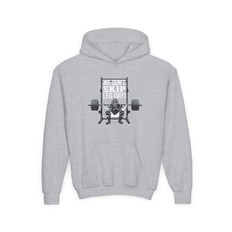 We Don't Skip Leg Day Youth Hoodie Sport Grey
