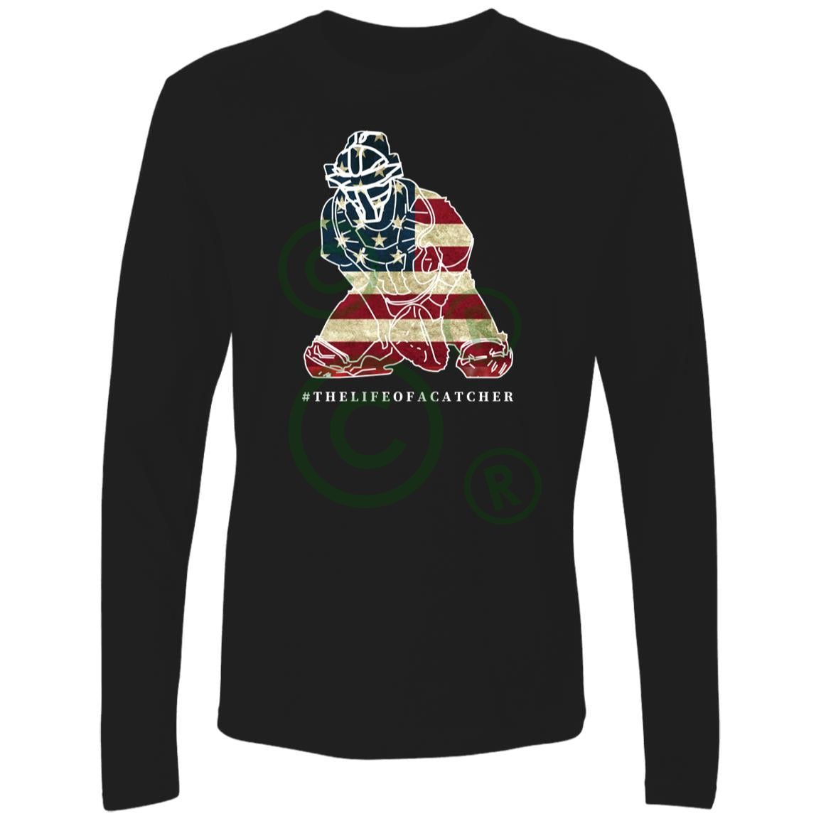 American Flag Catcher Men's Premium Long Sleeve T-Shirt - Black