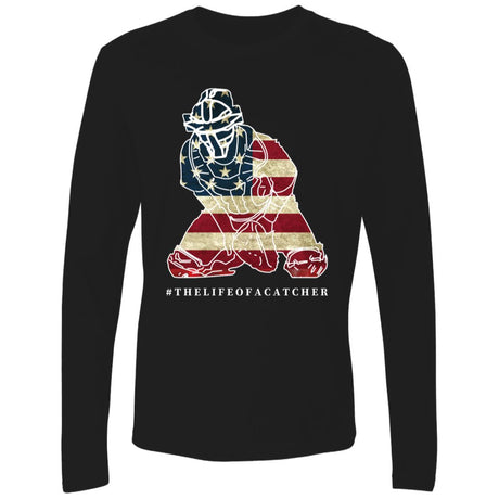 American Flag Catcher Men's Premium Long Sleeve T-Shirt - Black