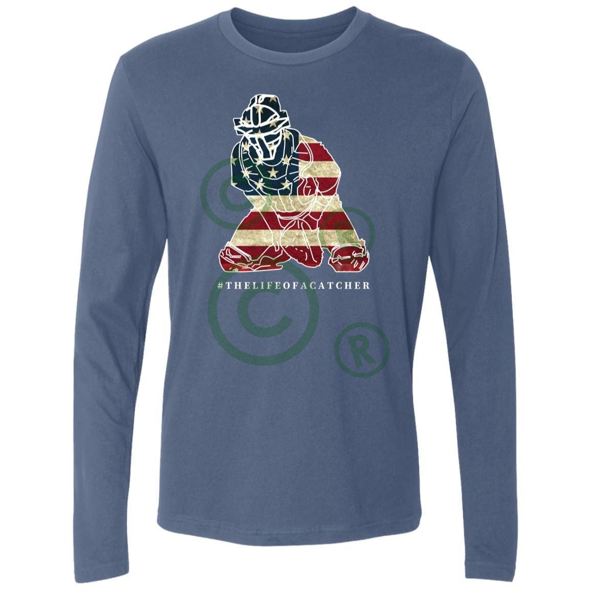 American Flag Catcher Men's Premium Long Sleeve T-Shirt - Denim