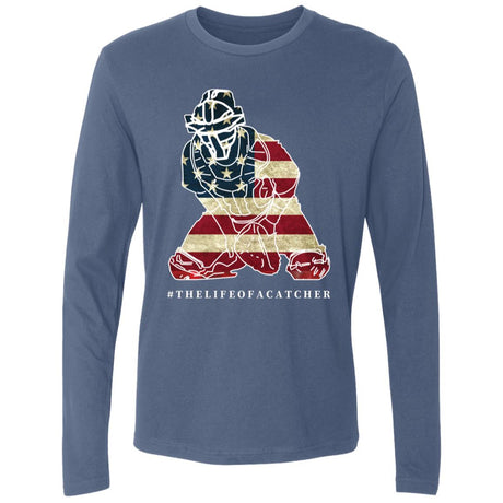 American Flag Catcher Men's Premium Long Sleeve T-Shirt - Denim