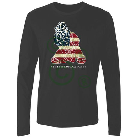 American Flag Catcher Men's Premium Long Sleeve T-Shirt - Heavy Metal