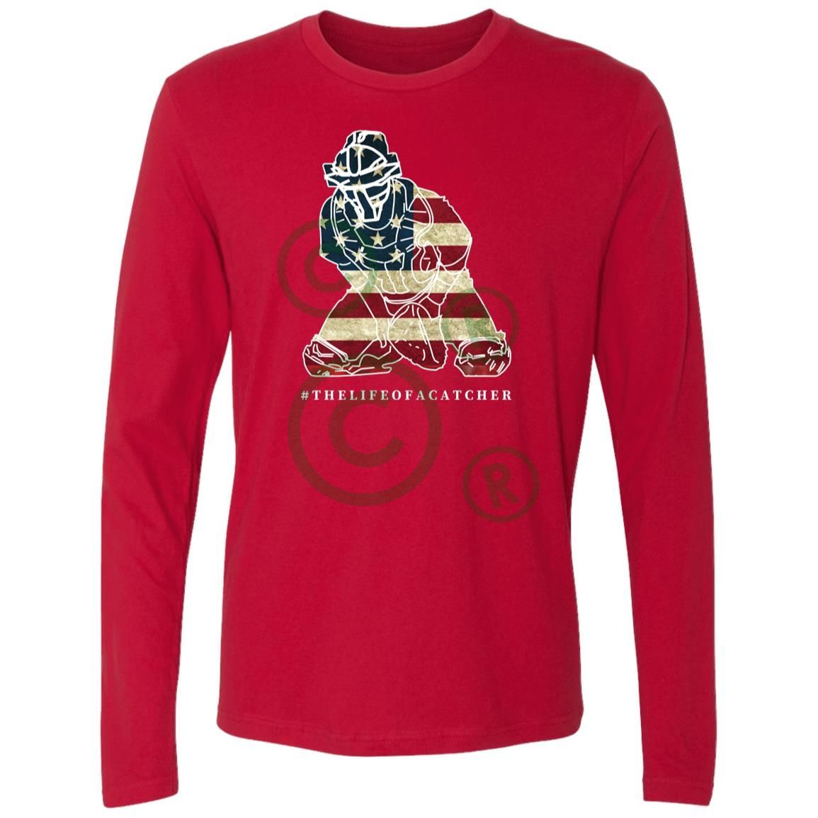 American Flag Catcher Men's Premium Long Sleeve T-Shirt - Red