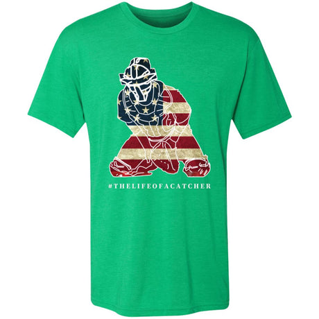 American Flag Catcher Men's Triblend T-Shirt - Green
