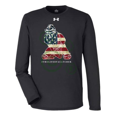 American Flag Catcher Men's Under Armour Team Tech Long Sleeve Tee - Black