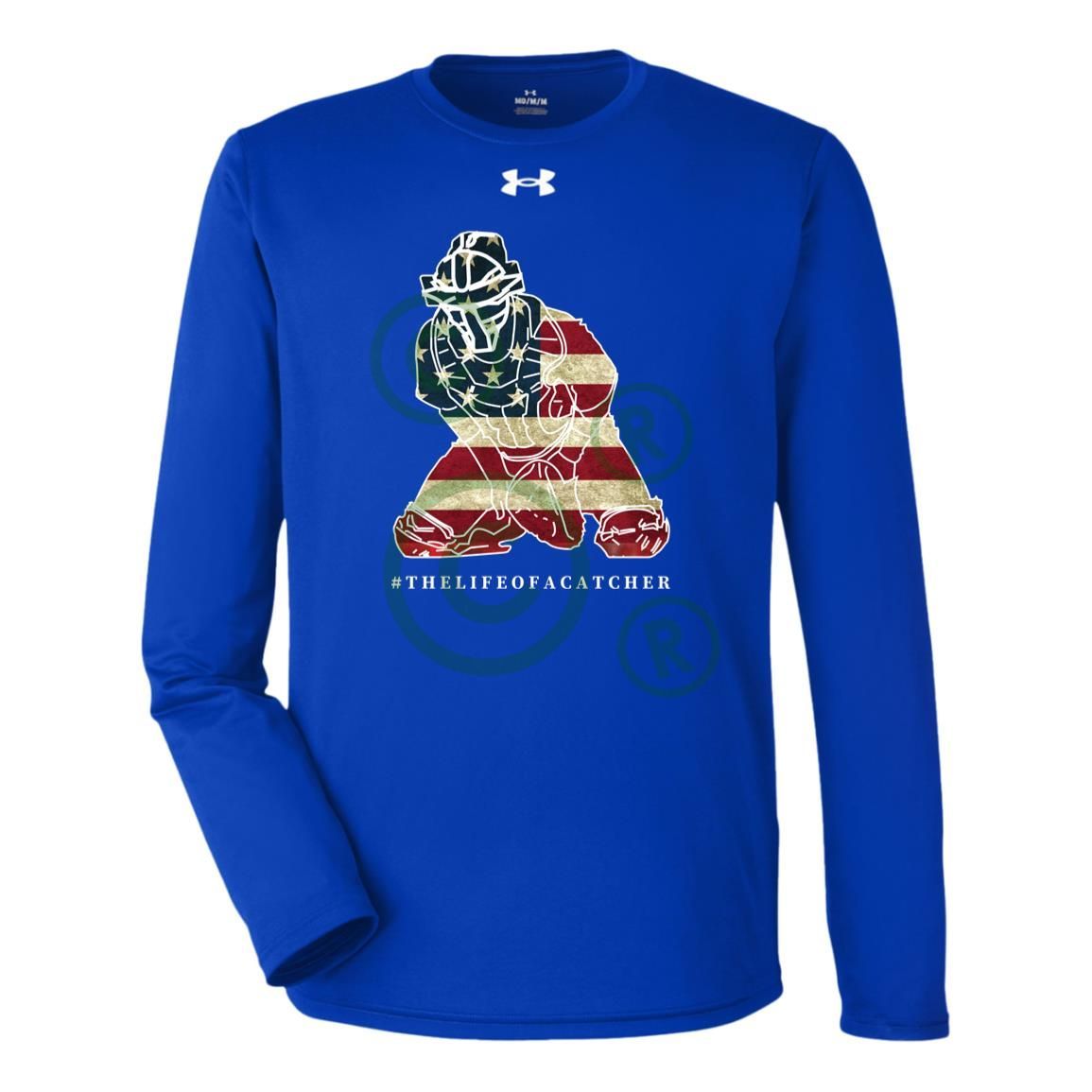 American Flag Catcher Men's Under Armour Team Tech Long Sleeve Tee - Royal