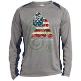 American Flag Catcher Unisex Colorblock Performance Long Sleeve Tee - Heather/Navy