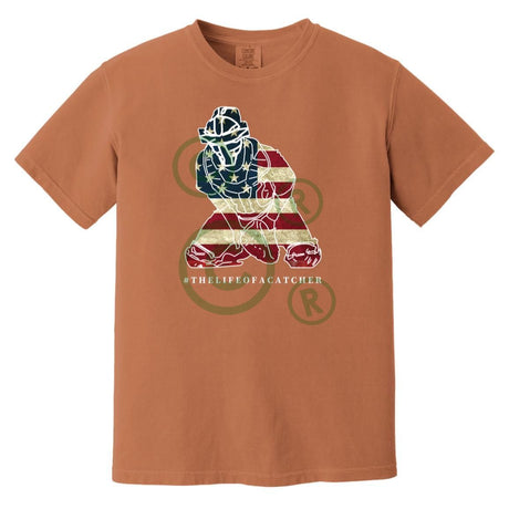 American Flag Catcher Unisex Heavyweight T-Shirt - Yam