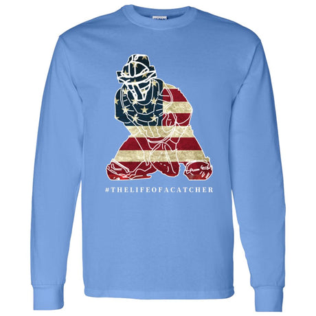 American Flag Catcher Unisex Long Sleeve T-Shirt - Carolina Blue