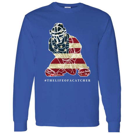 American Flag Catcher Unisex Long Sleeve T-Shirt - Royal