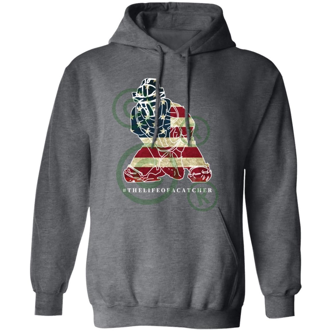 American Flag Catcher Unisex Pullover Hoodie - Charcoal Grey