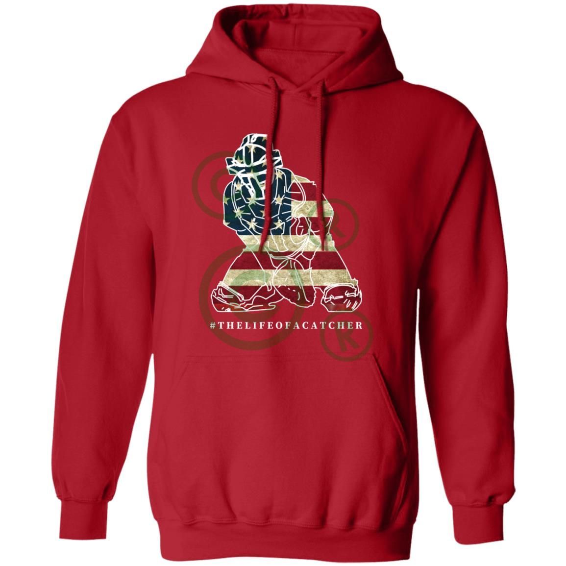 American Flag Catcher Unisex Pullover Hoodie - Red