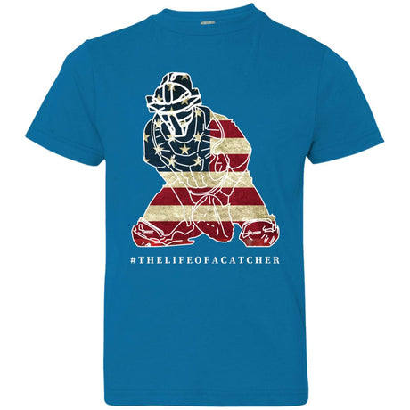 American Flag Catcher Youth Jersey T-Shirt - Blue