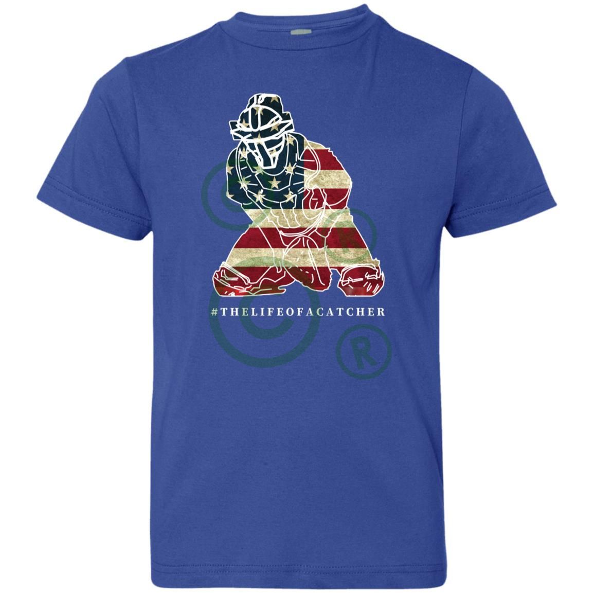 American Flag Catcher Youth Jersey T-Shirt - Royal Blue