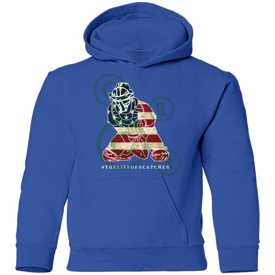 American Flag Catcher Youth Pullover Hoodie - Royal