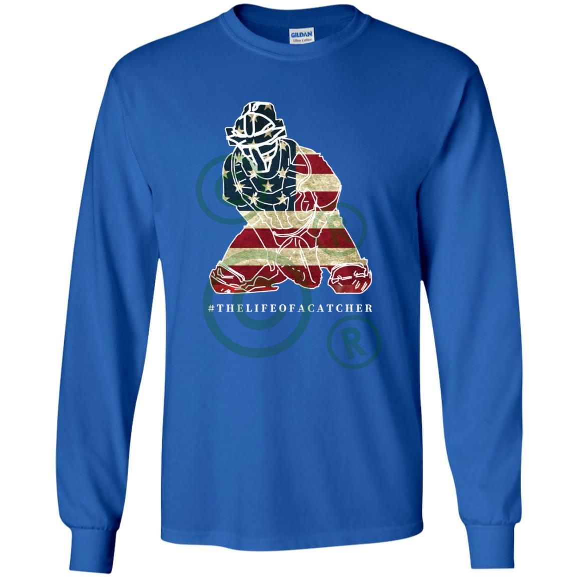 American Flag Catcher Youth Long Sleeve T-Shirt - Royal