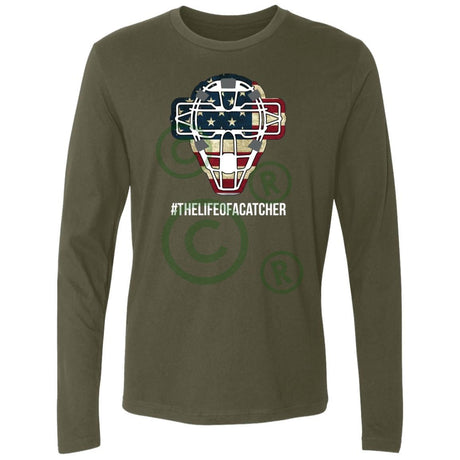 American Flag Mask Men's Premium Long Sleeve T-Shirt - Forest Green