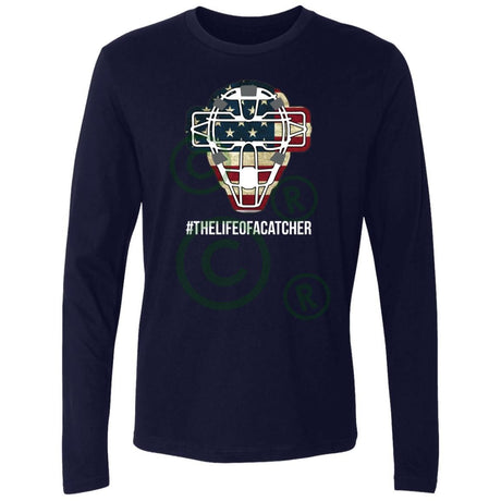 American Flag Mask Men's Premium Long Sleeve T-Shirt - Midnight Navy