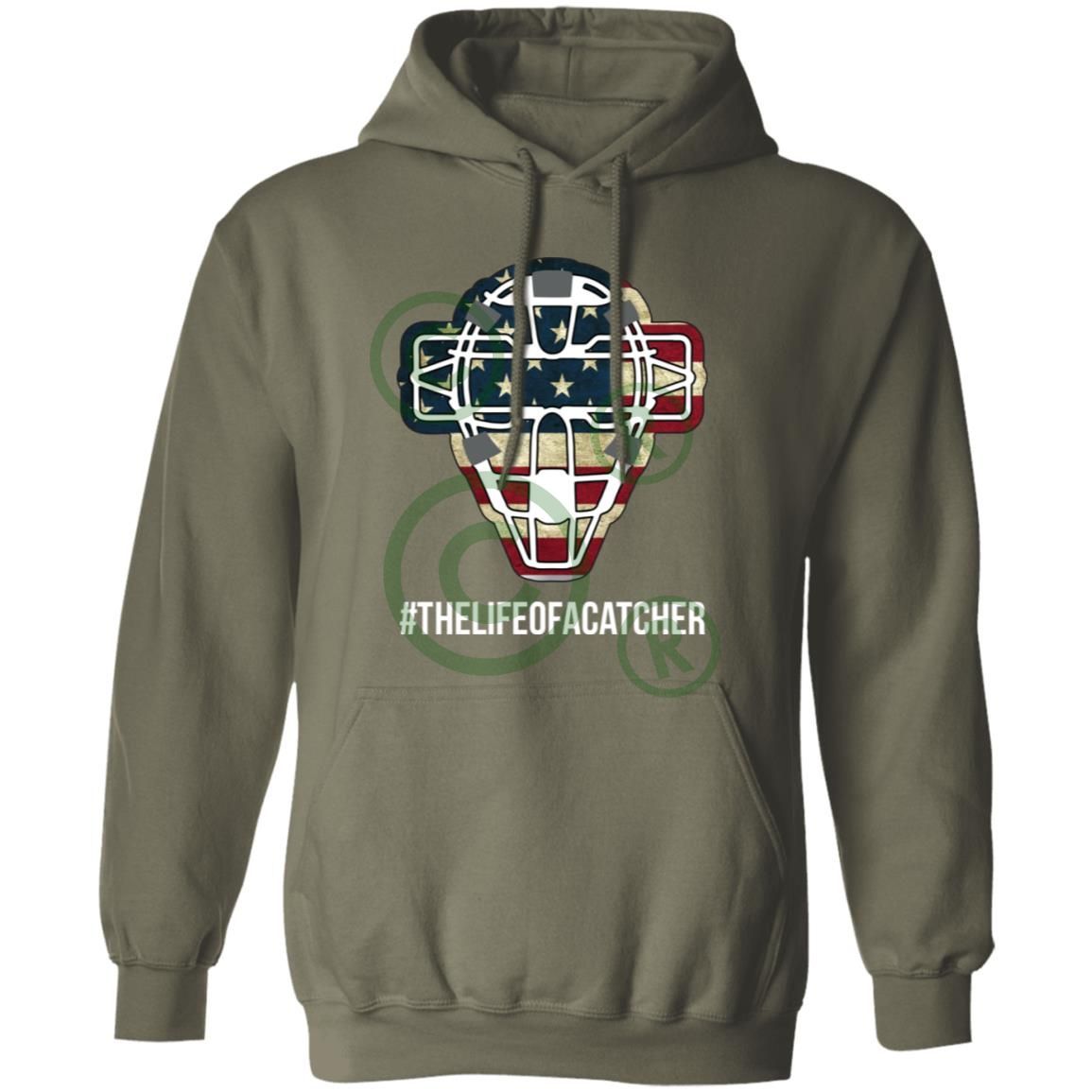 American Flag Mask Unisex Pullover Hoodie - Military Green