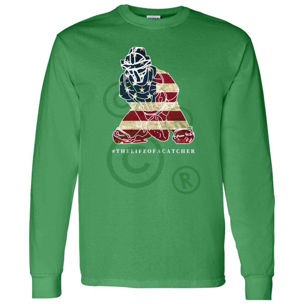 American Flag Catcher Unisex Long Sleeve T-Shirt - Green