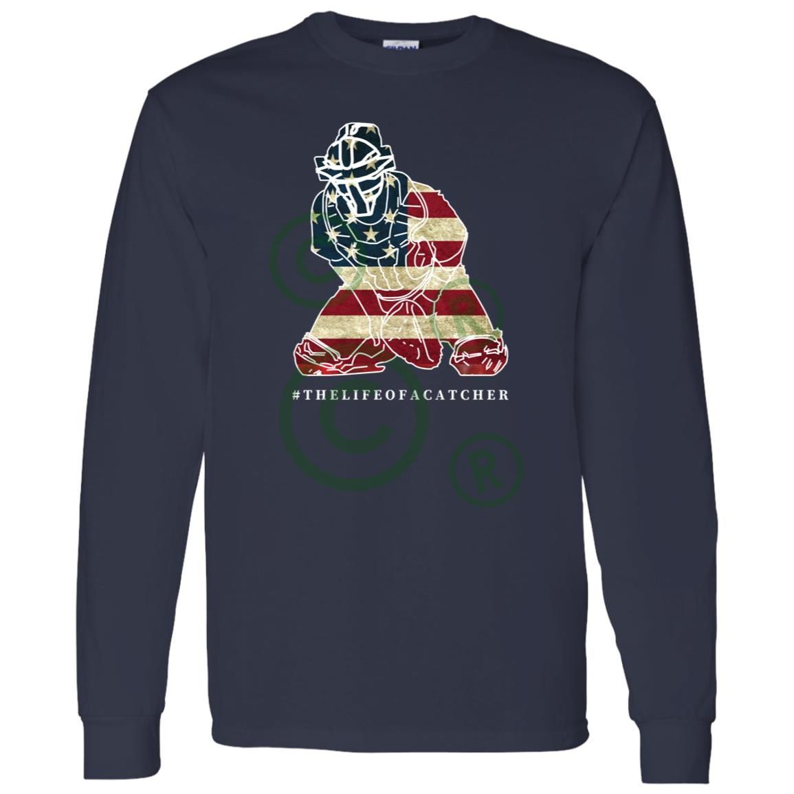 American Flag Catcher Unisex Long Sleeve T-Shirt - Indigo